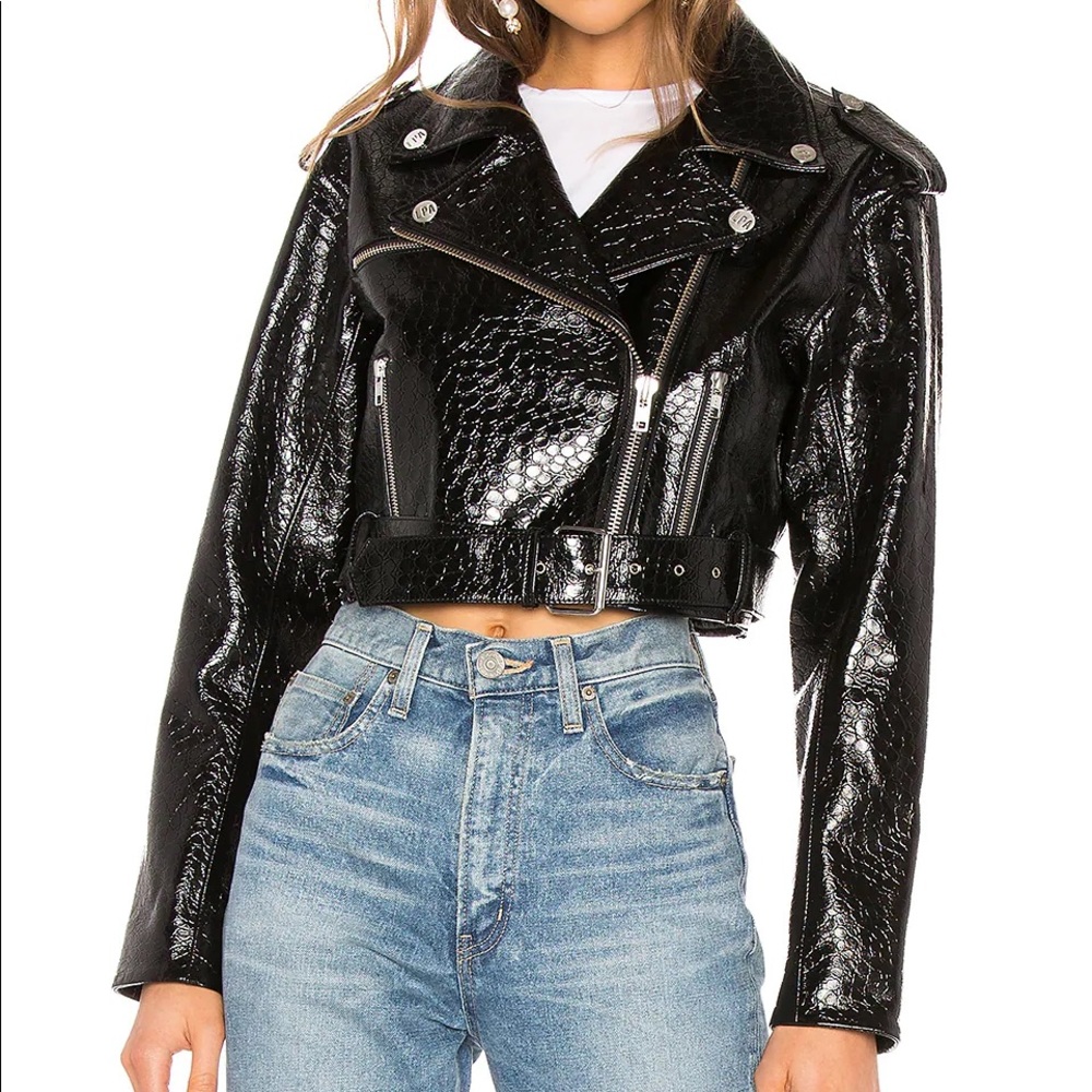 REVOLVE LPA MARGOT crocodile leather cropped motorcycle jacket size small